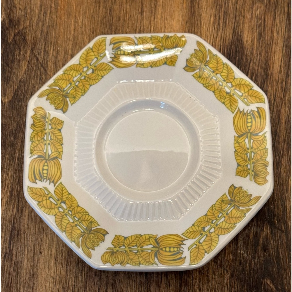 Vintage Independence Ironstone Interpace Saucers YELLOW BOUQUET Set of 4